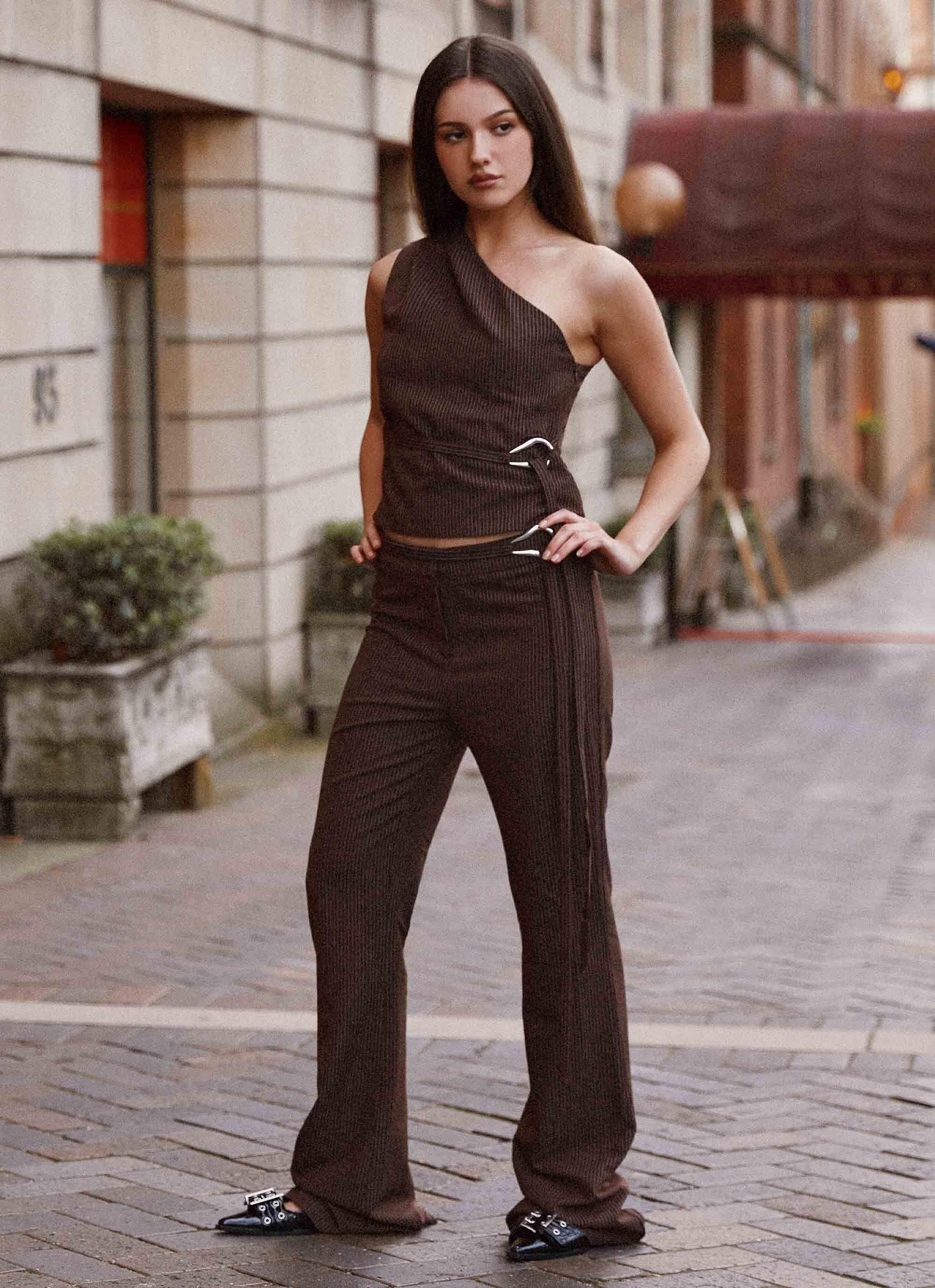 Orla Fitted Flare Pants - Chocolate Product Image