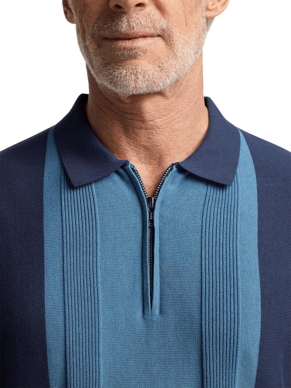 Cotton Quarter Zip Polo - Blue Product Image