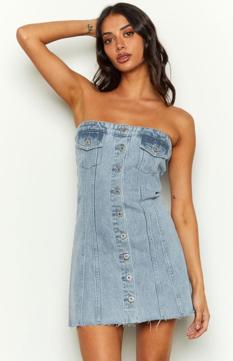 Wilma Blue Denim Corset Mini Dress Product Image