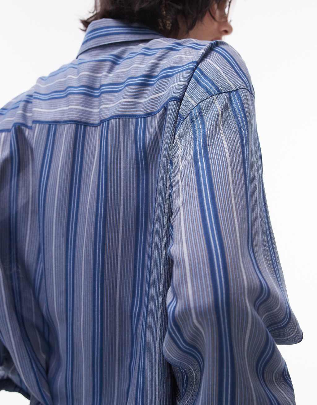 Topshop relaxed slubby shirt in blue stripe - part of a set Product Image