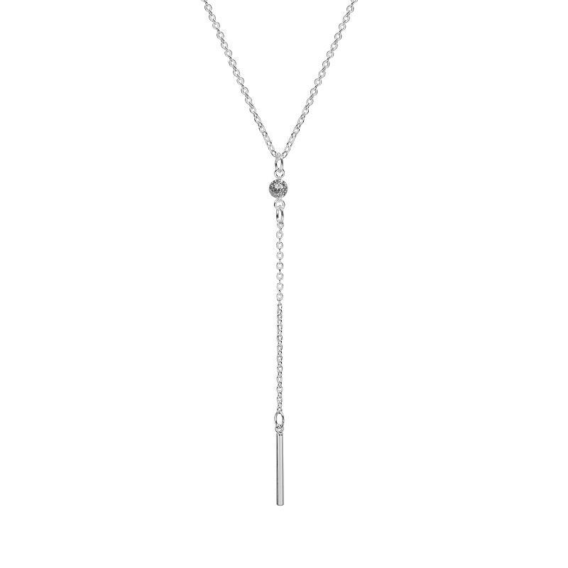 Emberly Silver Tone Bar Drop Y Necklace, Womens, Clear Product Image