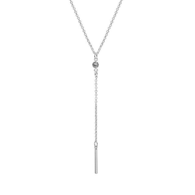 Emberly Silver Tone Bar Drop Y Necklace, Womens, Clear Product Image