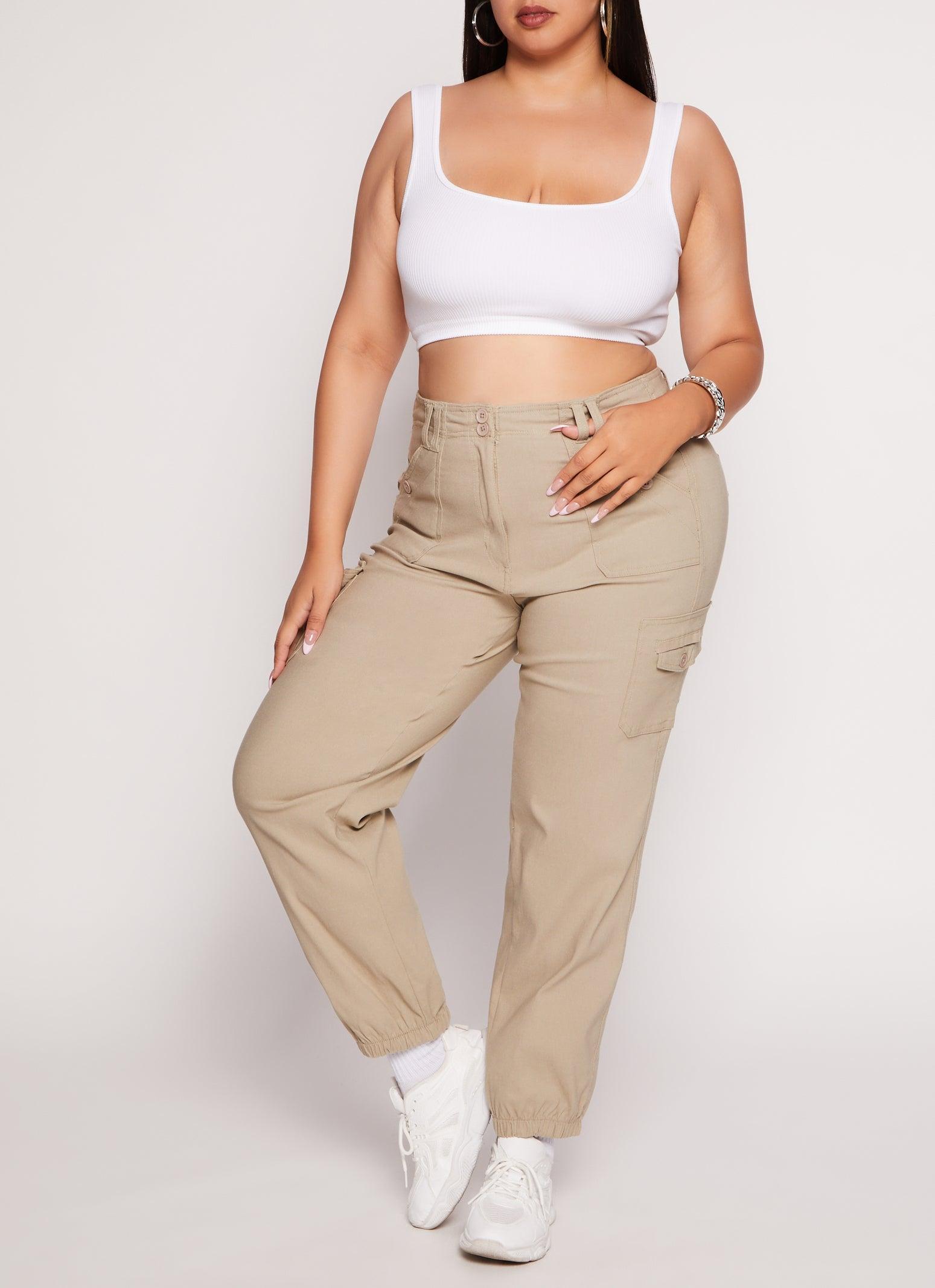 Womens Plus Size Solid High Waist Cargo Pocket Joggers Product Image