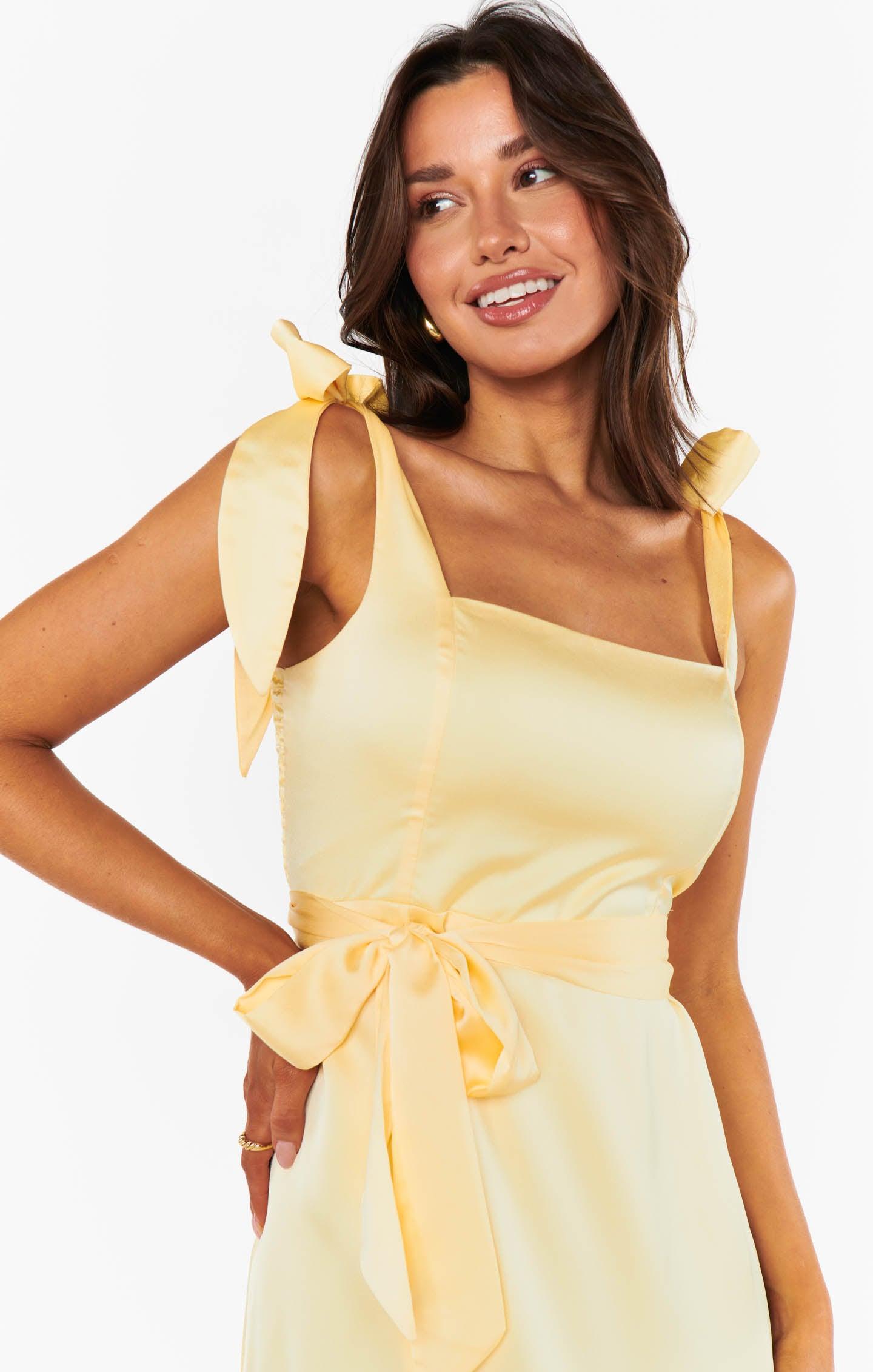 Garden Midi Dress ~ Pale Yellow Luxe Satin Product Image