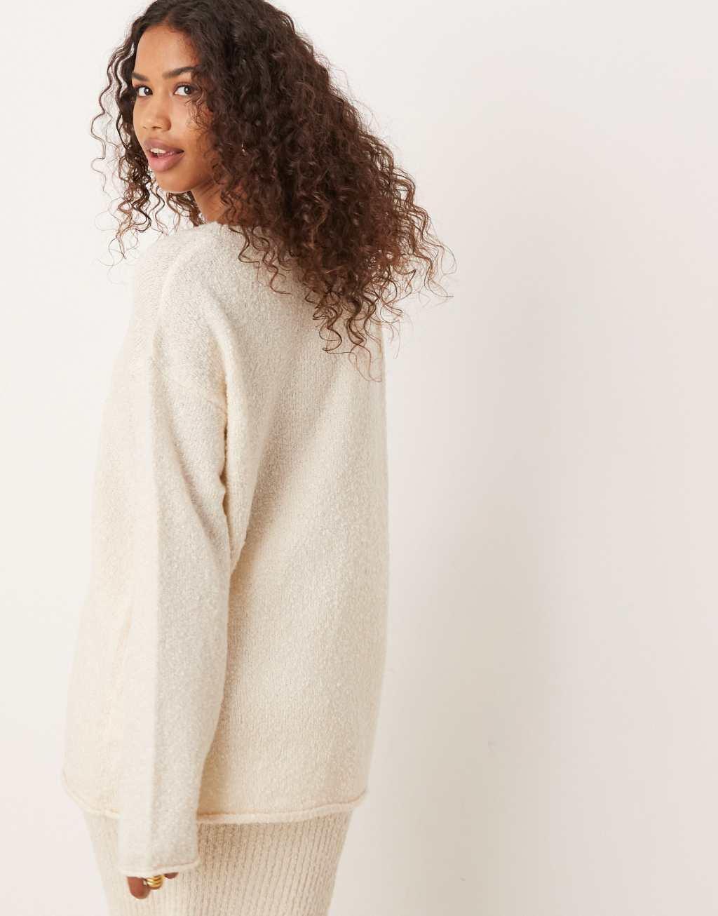 Glamorous rib knit essential cream sweater - part of a set Product Image