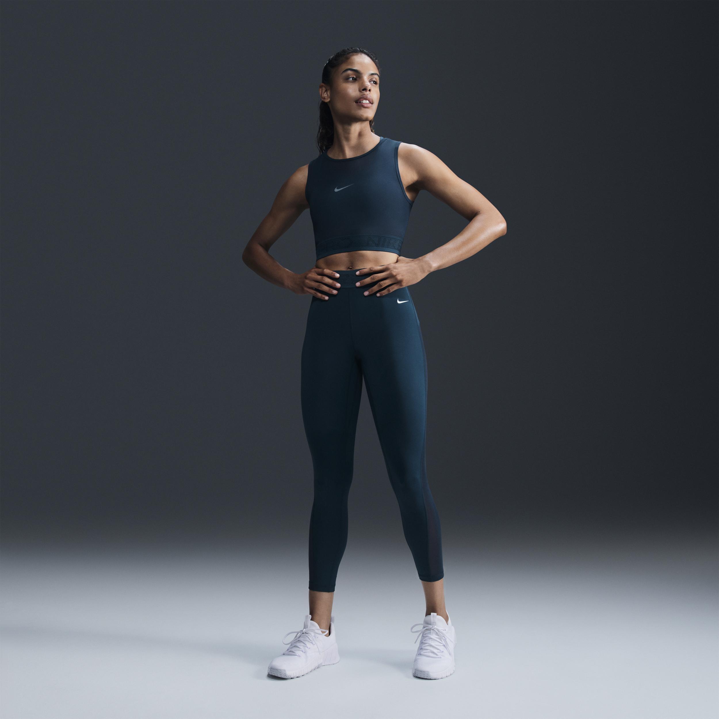 Nike Womens Nike Pro Medium Rise 7/8 Mesh DF Tight - Womens Armory Navy/White Product Image