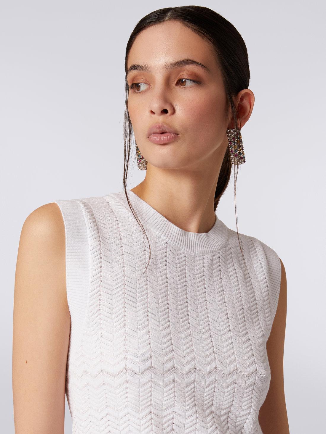 Sleeveless cotton and viscose top with tone-on-tone zigzag White | Missoni product image