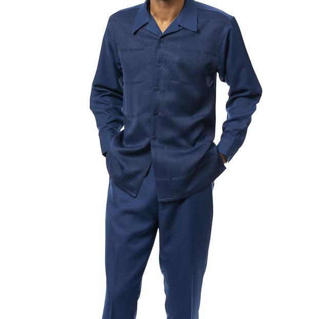 Navy Tone-on-Tone 2 Piece Long Sleeve Walking Suit Set Product Image