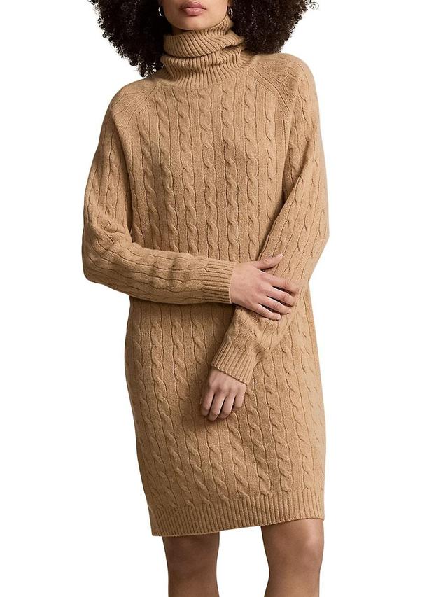 Womens Cable-Knit Wool & Cashmere Turtleneck Sweaterdress Product Image