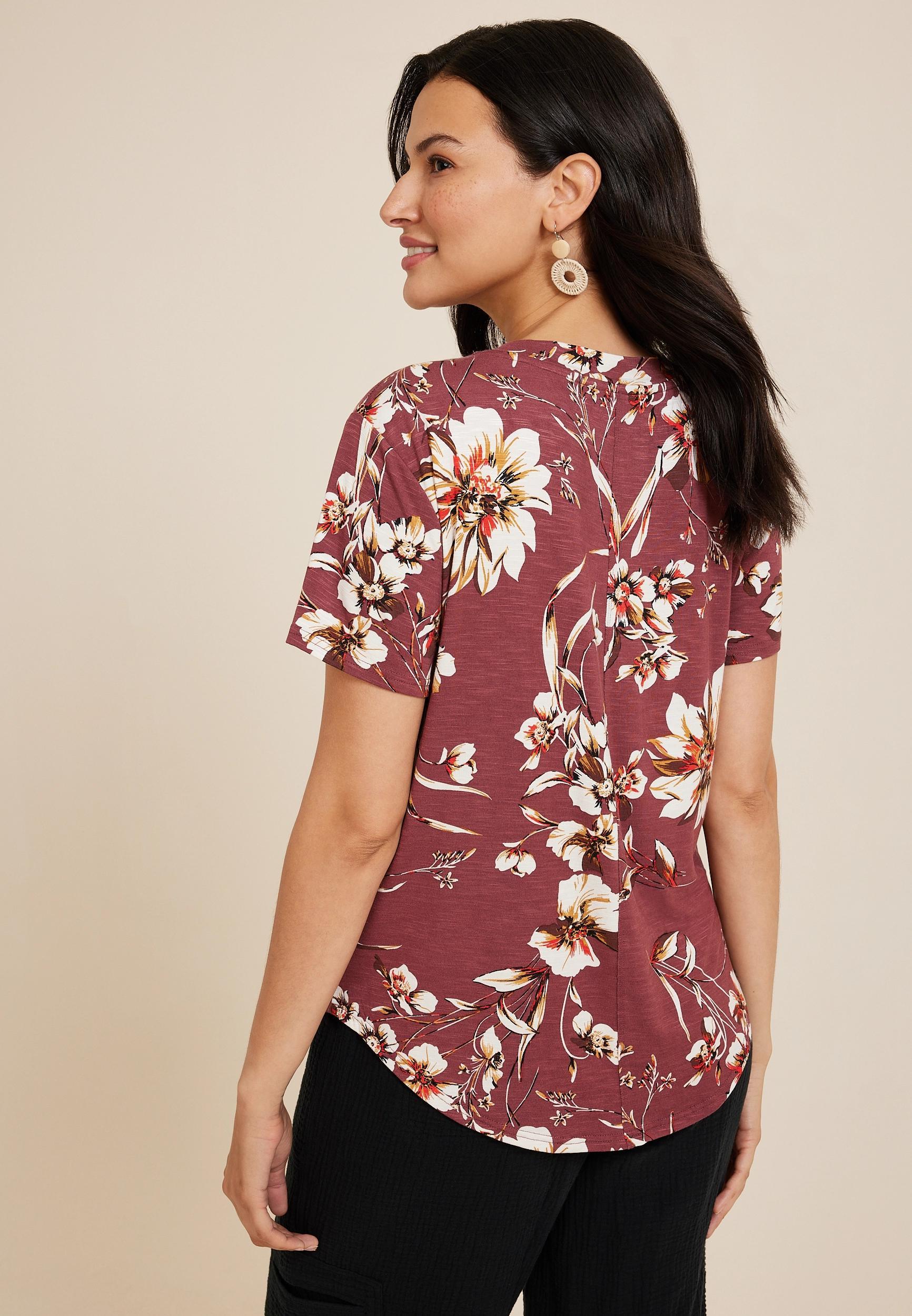 24/7 Floral Relaxed V Neck Tee Product Image