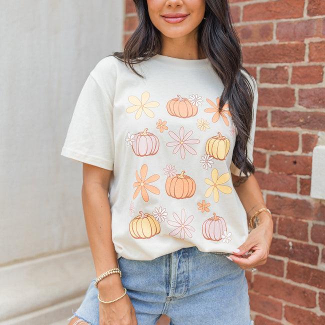 Pumpkin Daisy Cream Oversized Graphic Tee Product Image