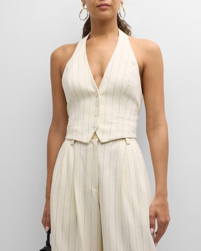 Woodson Pinstripe Cropped Halter Vest Product Image