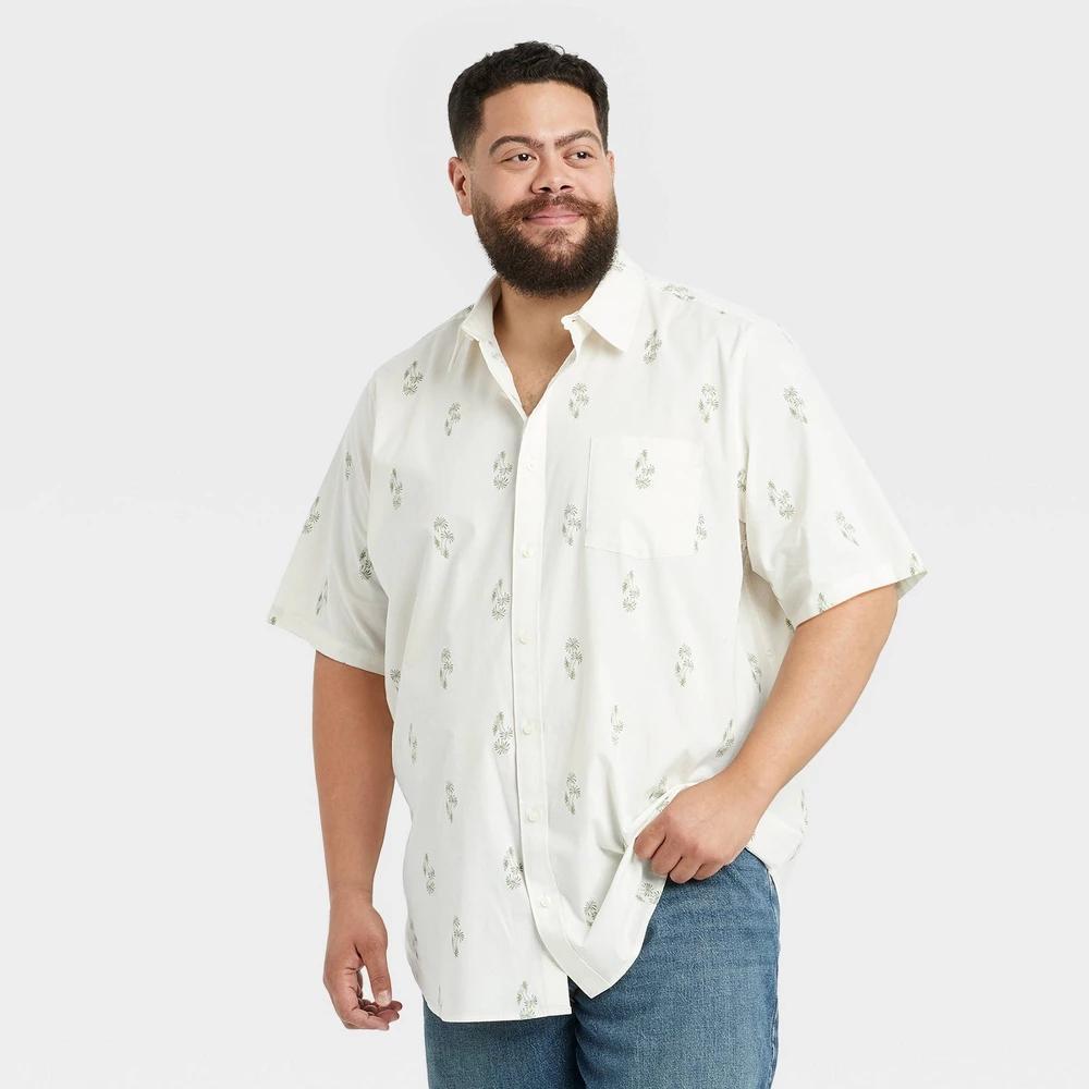 Mens Big & Tall Regular Fit Short Sleeve Poplin Button-Down Shirt - Goodfellow & Co Cream 4XLT Product Image