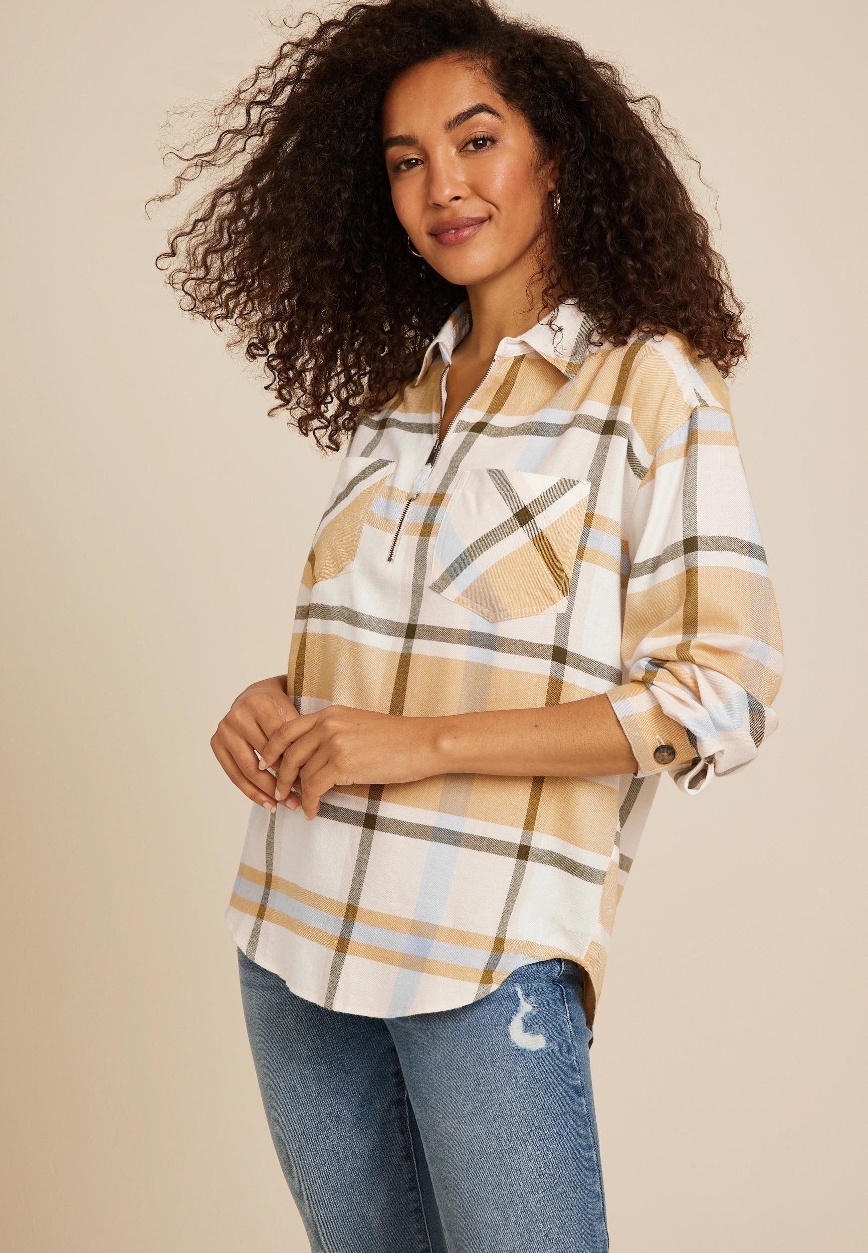 Cabin Plaid Half Zip Long Sleeve Oversized Top Product Image