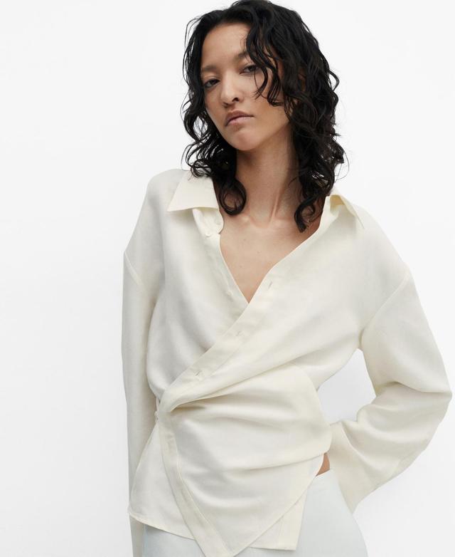 Mango Womens Wrap Linen-Blend Shirt Product Image