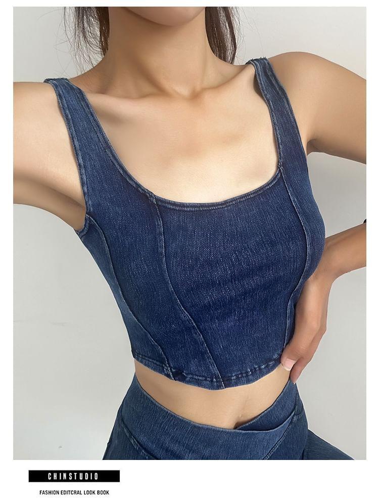 Sleeveless Denim Crop Sports Top Product Image