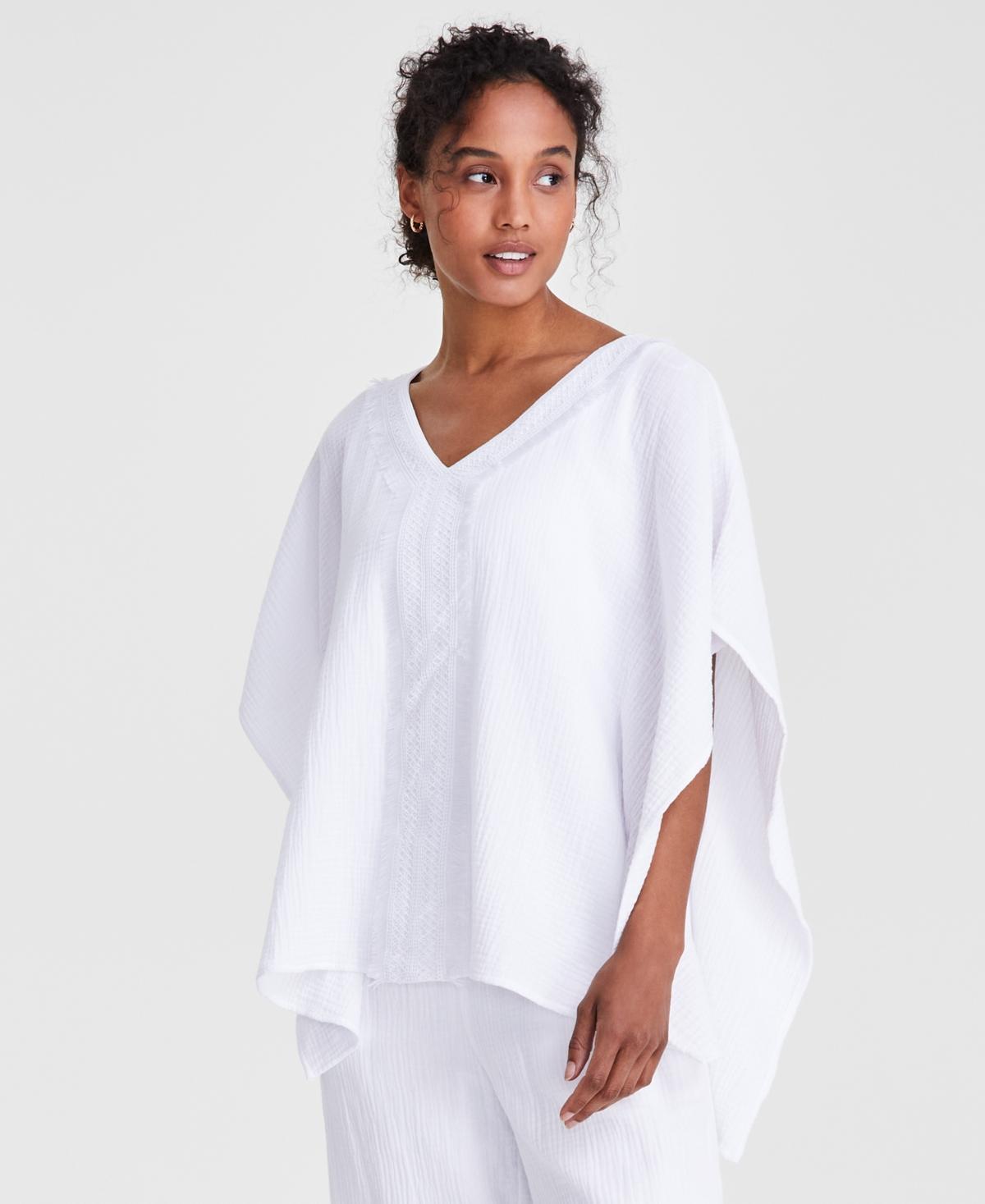 Jm Collection Womens Lace-Trim V-Neck Gauze Poncho Top, Created for Macys Product Image