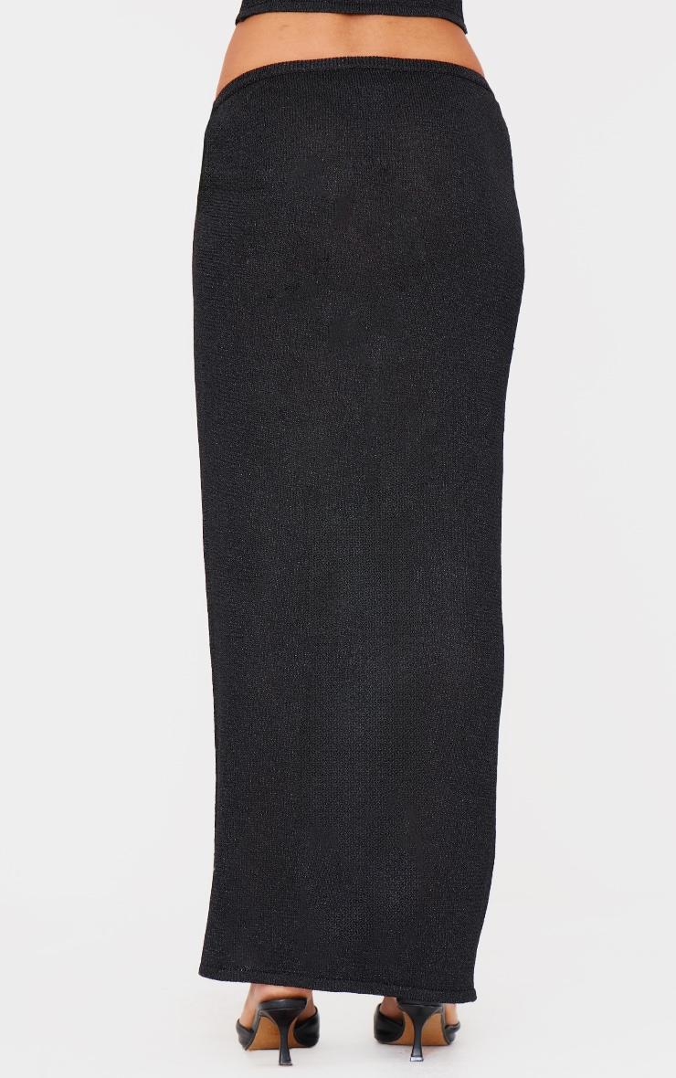 Black Lurex Knit Gold Trim Side Split Maxi Skirt Product Image