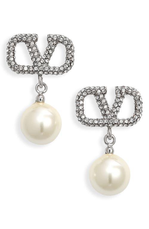 Valentino Garavani VLOGO Crystal Imitation Pearl Charm Earrings Product Image