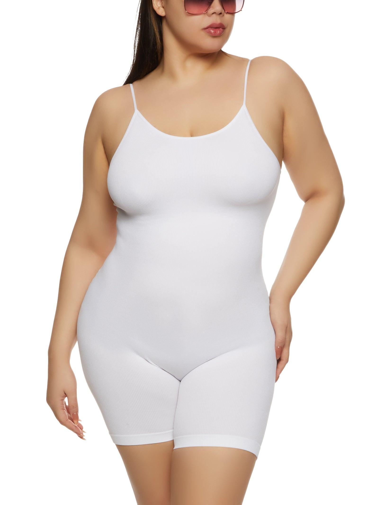 Womens Plus Size Seamless Ribbed Cami Romper Product Image