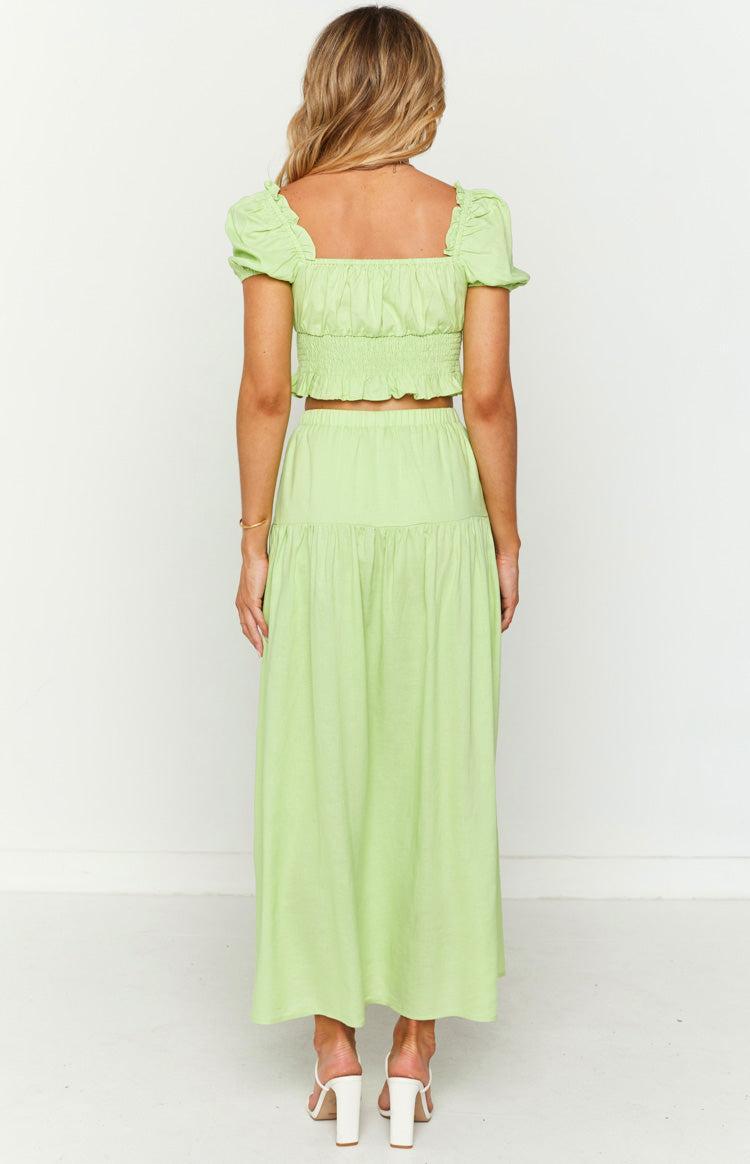 Ruthie Green Linen Blend Tiered Maxi Skirt Product Image