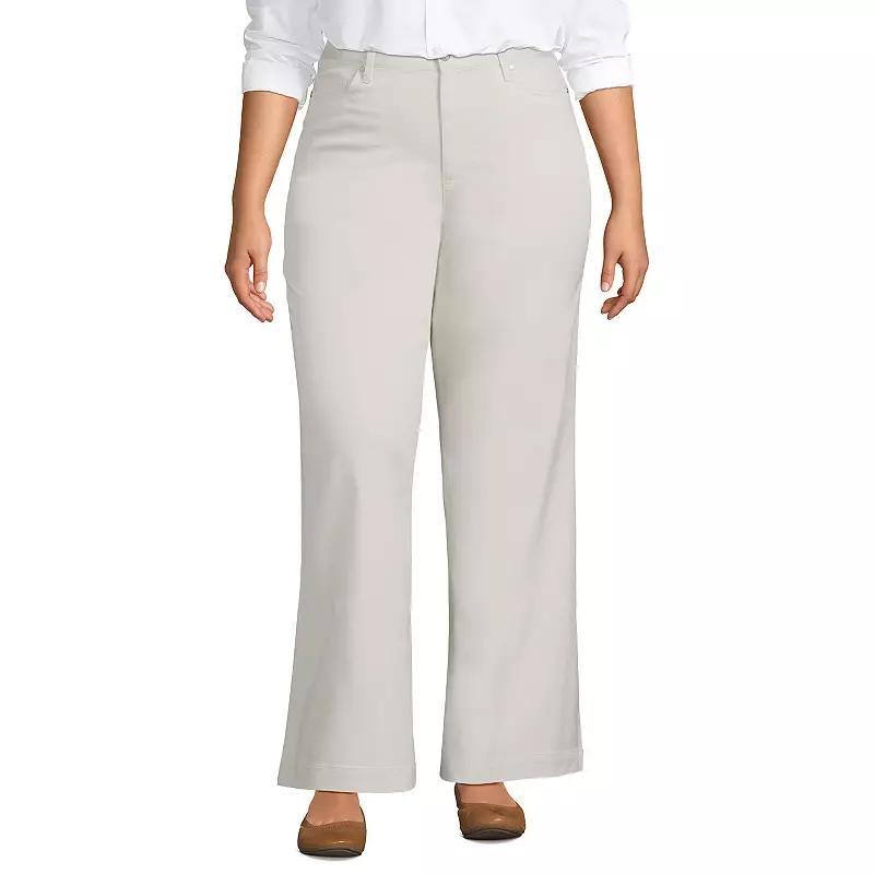 Plus Size Lands End High Rise Wide Leg Chino Pants, Womens Light Grey Product Image