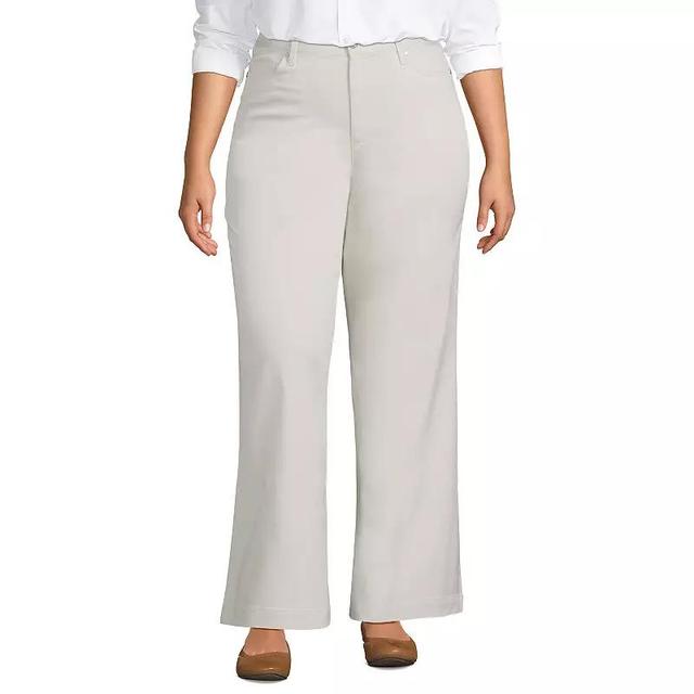 Plus Size Lands End High Rise Wide Leg Chino Pants, Womens Beig/Green Product Image