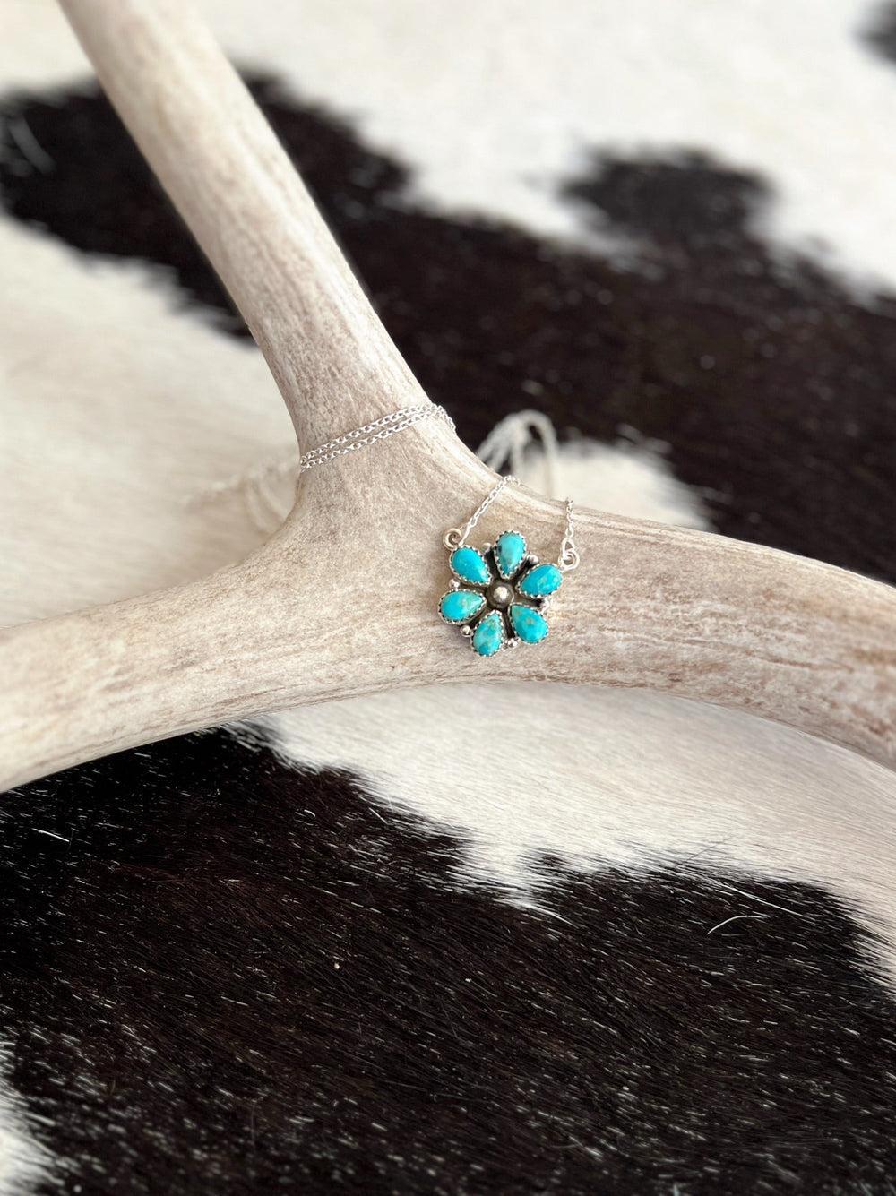 Turquoise Princess Flower Navajo Sterling Silver Necklace Product Image