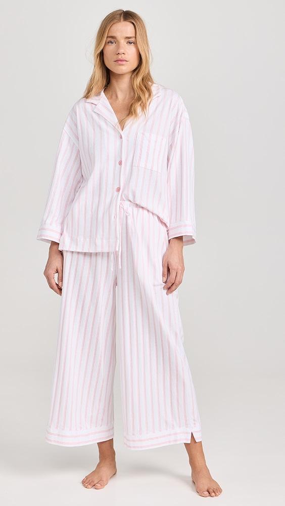 Petite Plume Women's Luxe Pink Stripe Wide Leg Pajama Set | Shopbop Product Image