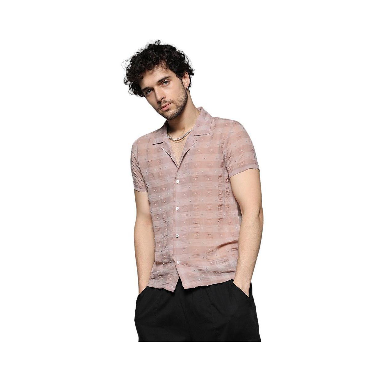 Campus Sutra Mens Brown Self-Design Buffalo Check Shirt - Beige Product Image