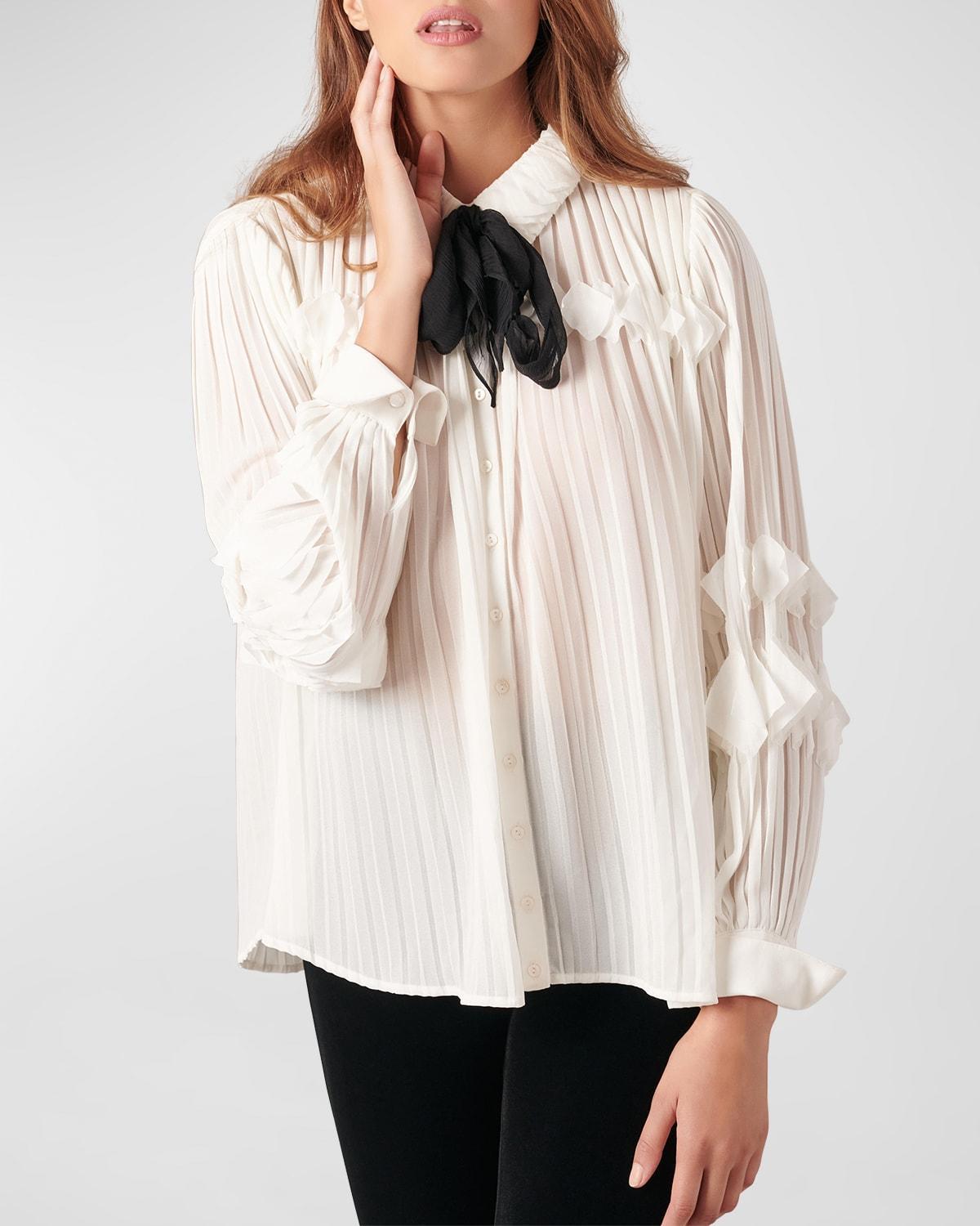 Samantha Pleated Chiffon Button-Down Top Product Image