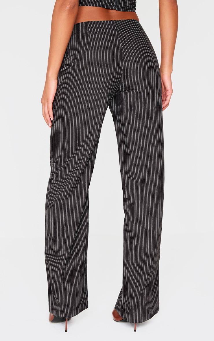 Black Tailored Woven Glitter Pinstripe Wide Leg Pants Product Image