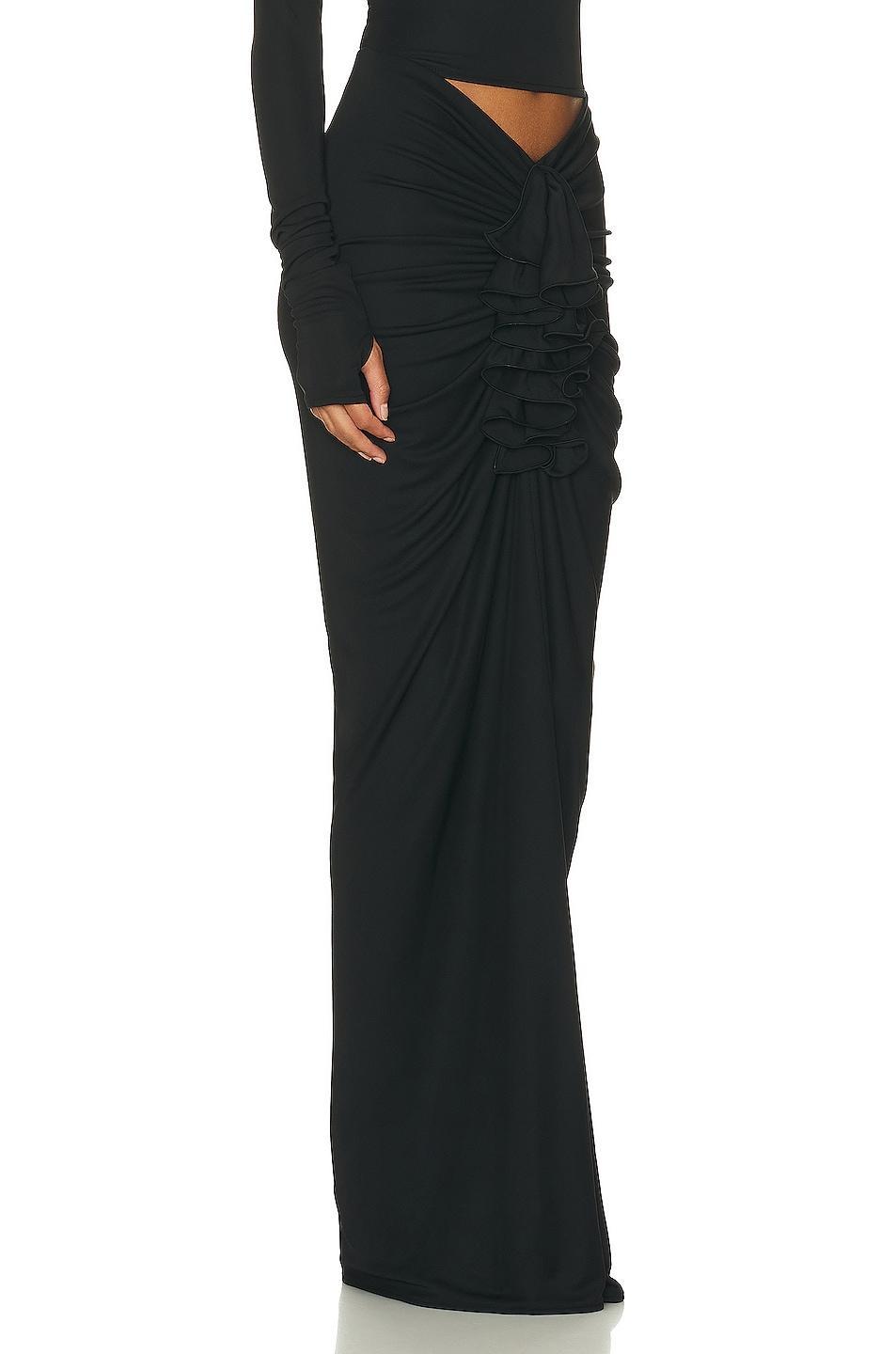 Helsa Matte Jersey Long Ruched Skirt in Black. - size M (also in L, S, XL, XS, XXS) Product Image