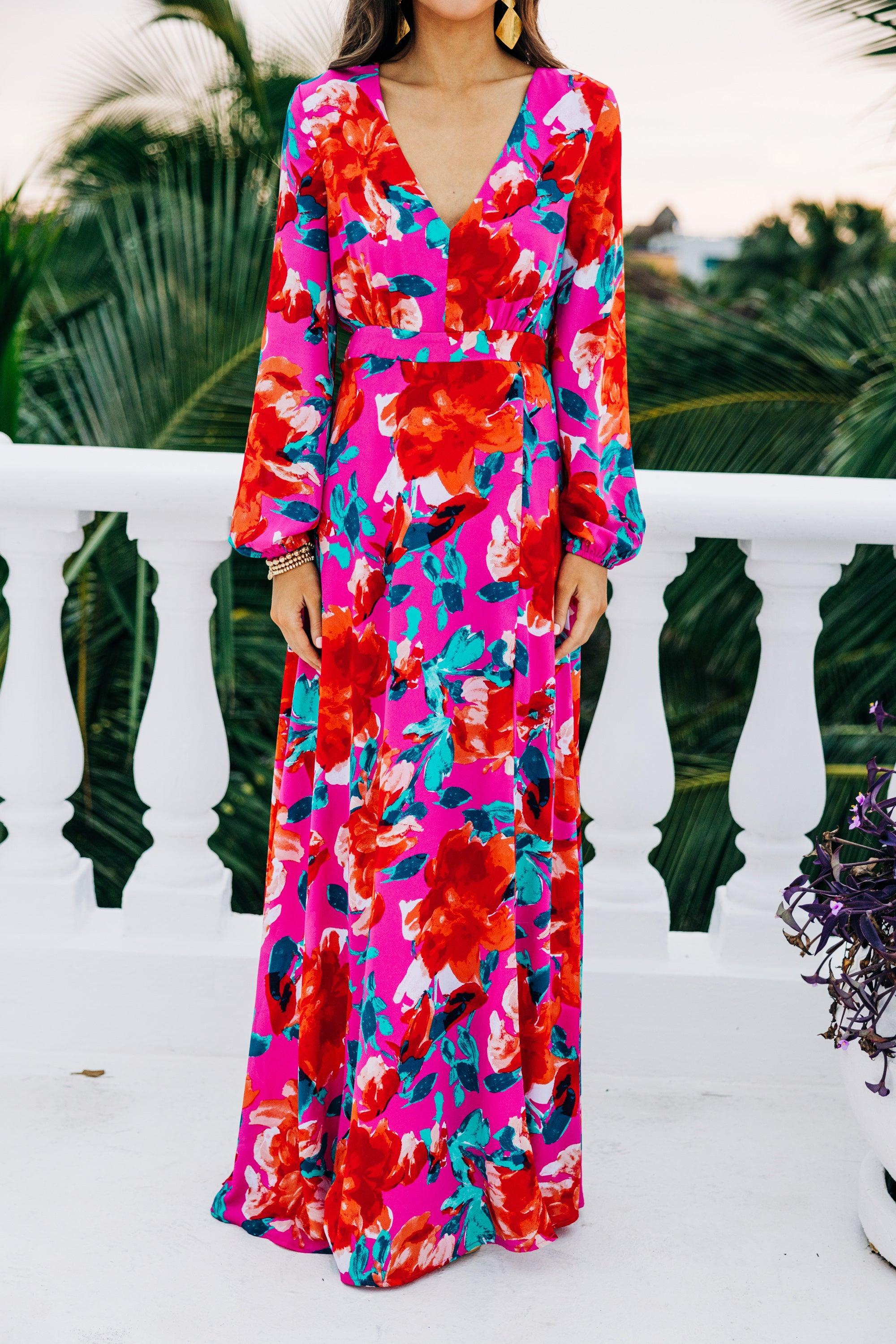 Just Feels Right Fuchsia Pink Floral Maxi Dress Female Product Image