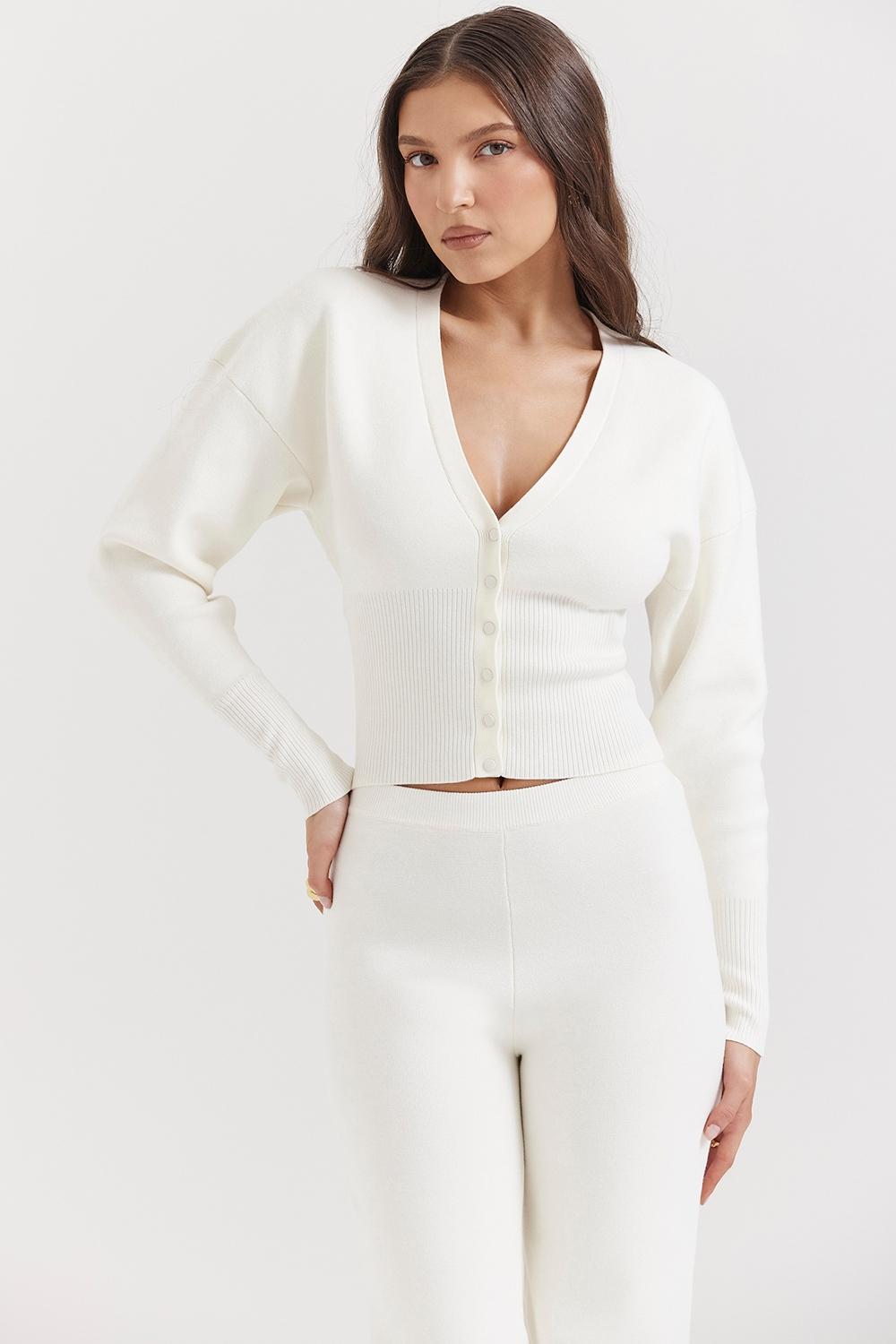 Noor Off White Knitted Cardigan Product Image