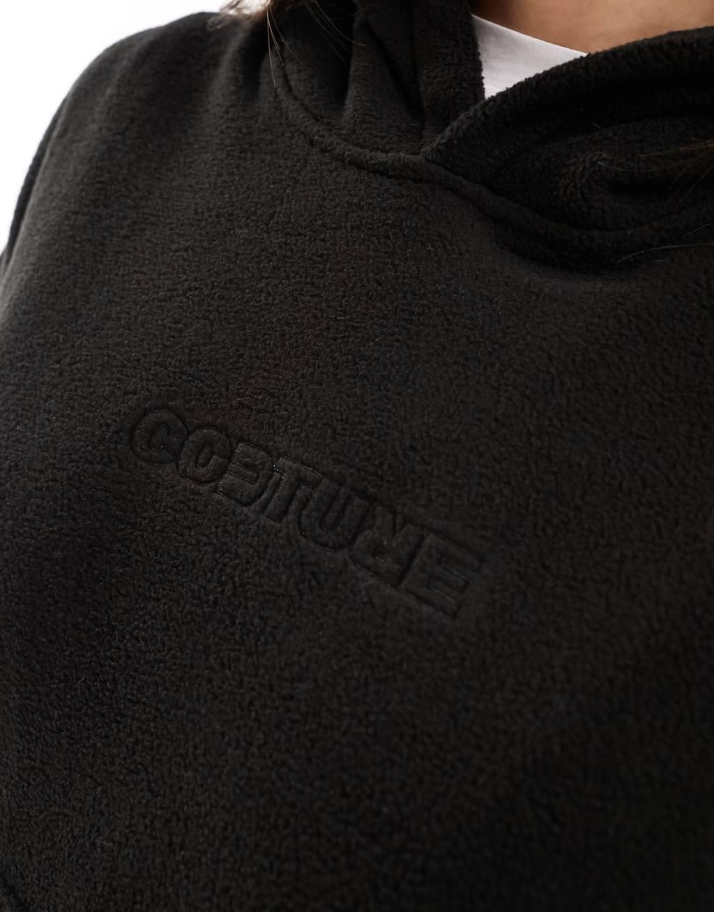 The Couture Club teddy fleece hoodie in black Product Image