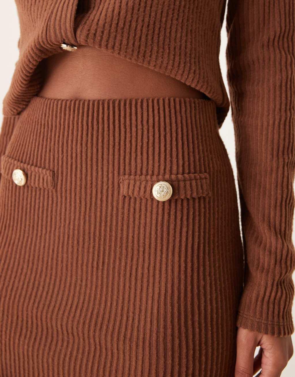 ASOS DESIGN brushed rib mini skirt in chocolate - part of a set Product Image