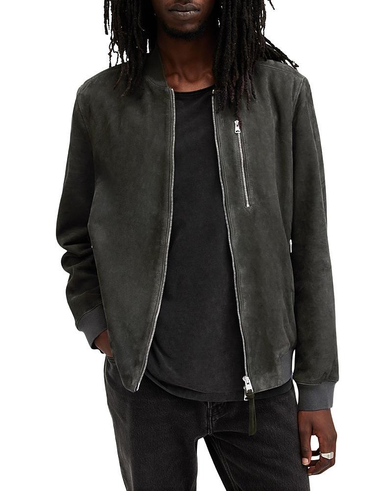 ALLSAINTS Kemble Suede Bomber Jacket In Grange Green Product Image