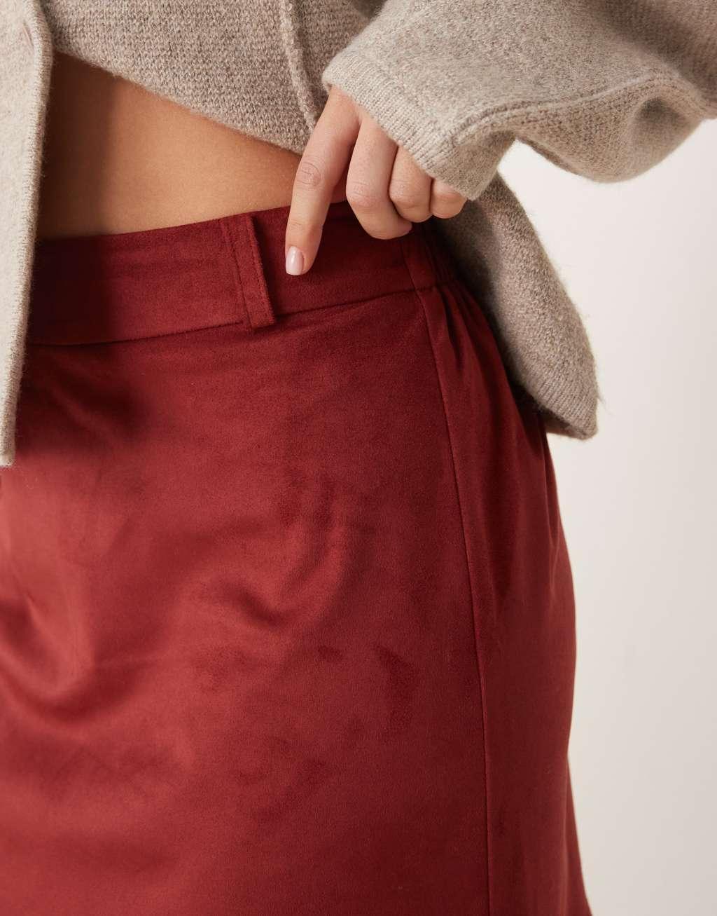 ASOS DESIGN suedette mini skirt in burgundy Product Image