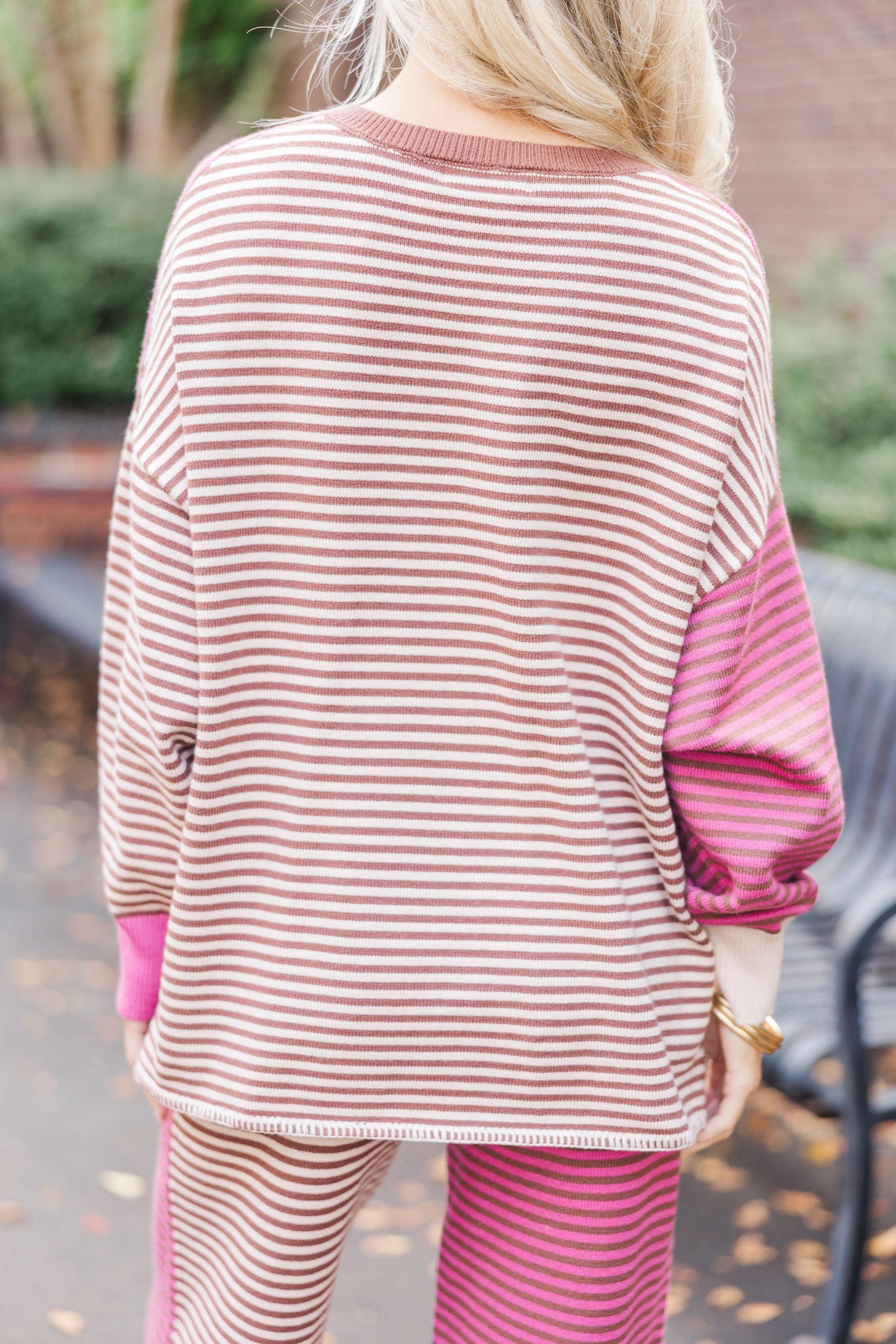 Let's Stay In Berry Striped Pullover Female Product Image