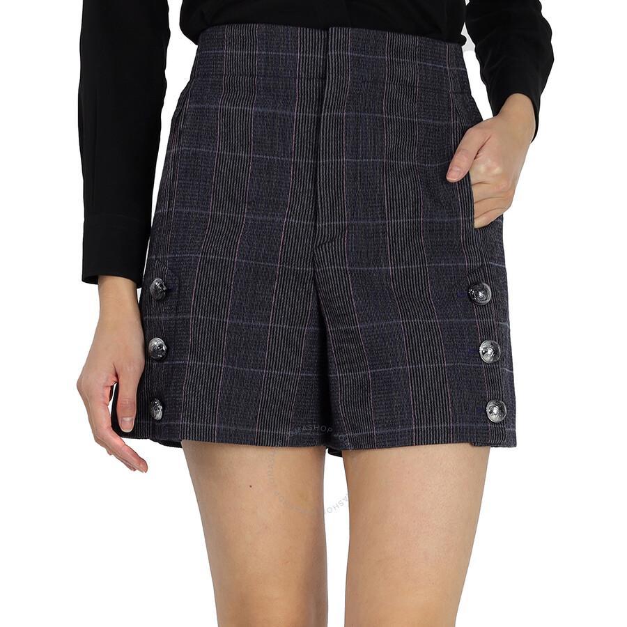 Chloe Ladies Virgin Wool High-waist Plaid Shorts In Blue Product Image