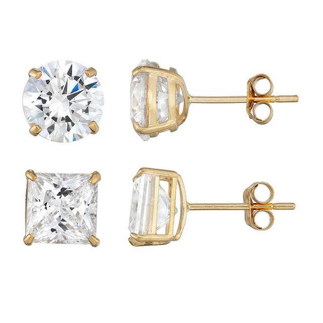 Forever 14K Gold Cubic Zirconia Stud Earring Set, Womens Product Image