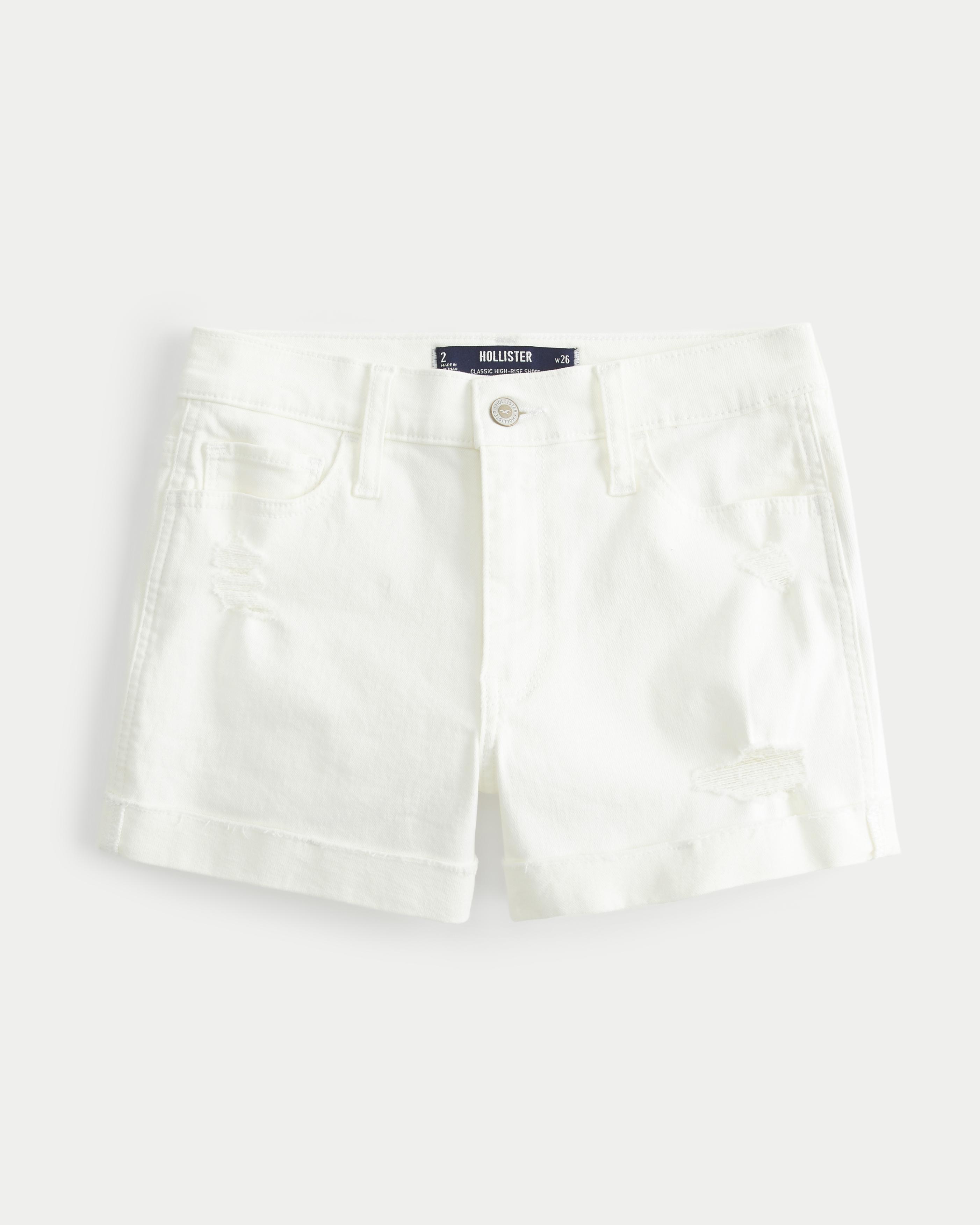 High-Rise Ripped White Denim Shorts 3" Product Image