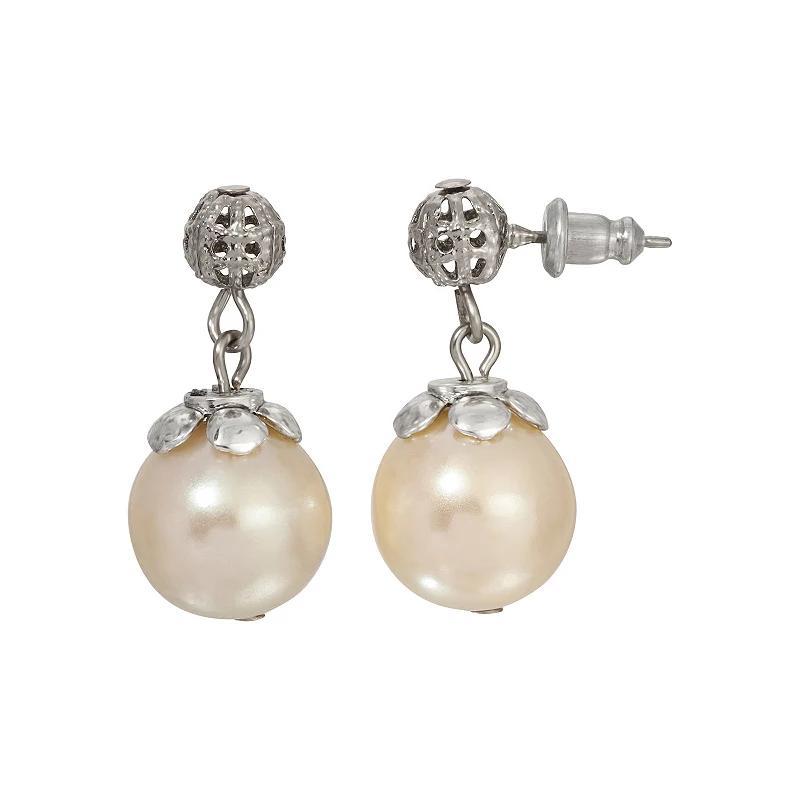 1928 Silver Tone Filigree & Faux Pearl Drop Earrings, Womens, White Product Image