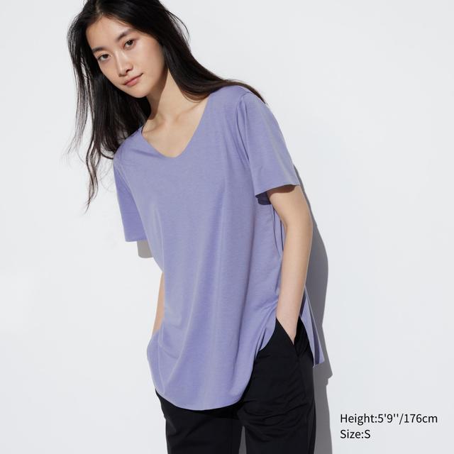 Womens Airism Seamless V-Neck Long T-Shirt Purple Large UNIQLO US Product Image