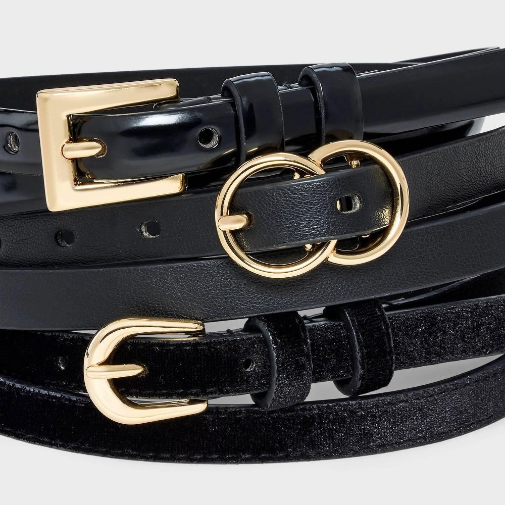 Women's Double O Ring Belt 3pk - A New Day™ Black M Product Image