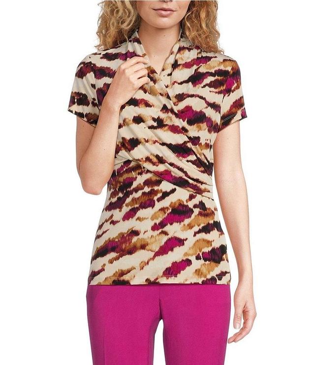 DKNY Stretch Jersey V-Neck Short Sleeve Wrap Top Product Image