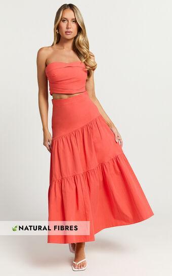 Schiffer Two Piece Set - Strapless Top and Tiered Midi Skirt in Red Product Image