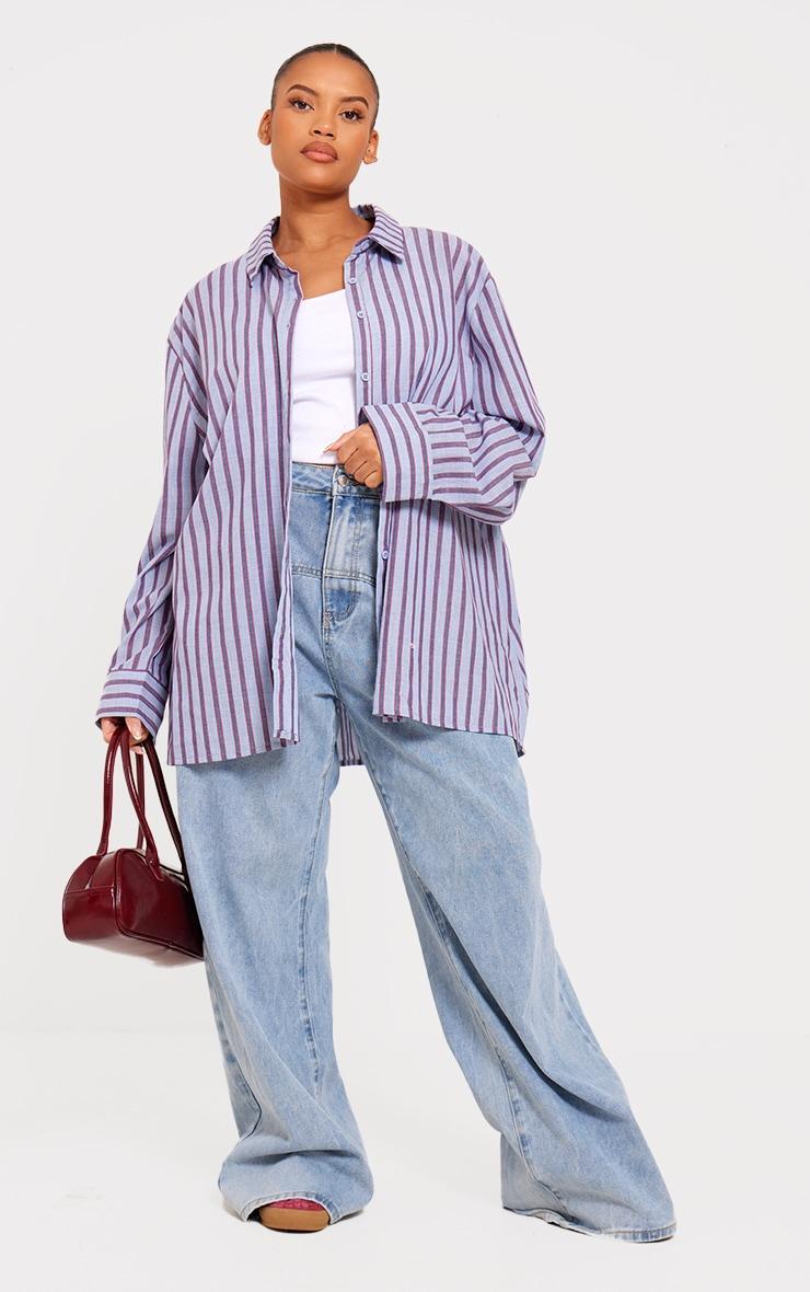 Plus Blue Striped Oversized Shirt Product Image