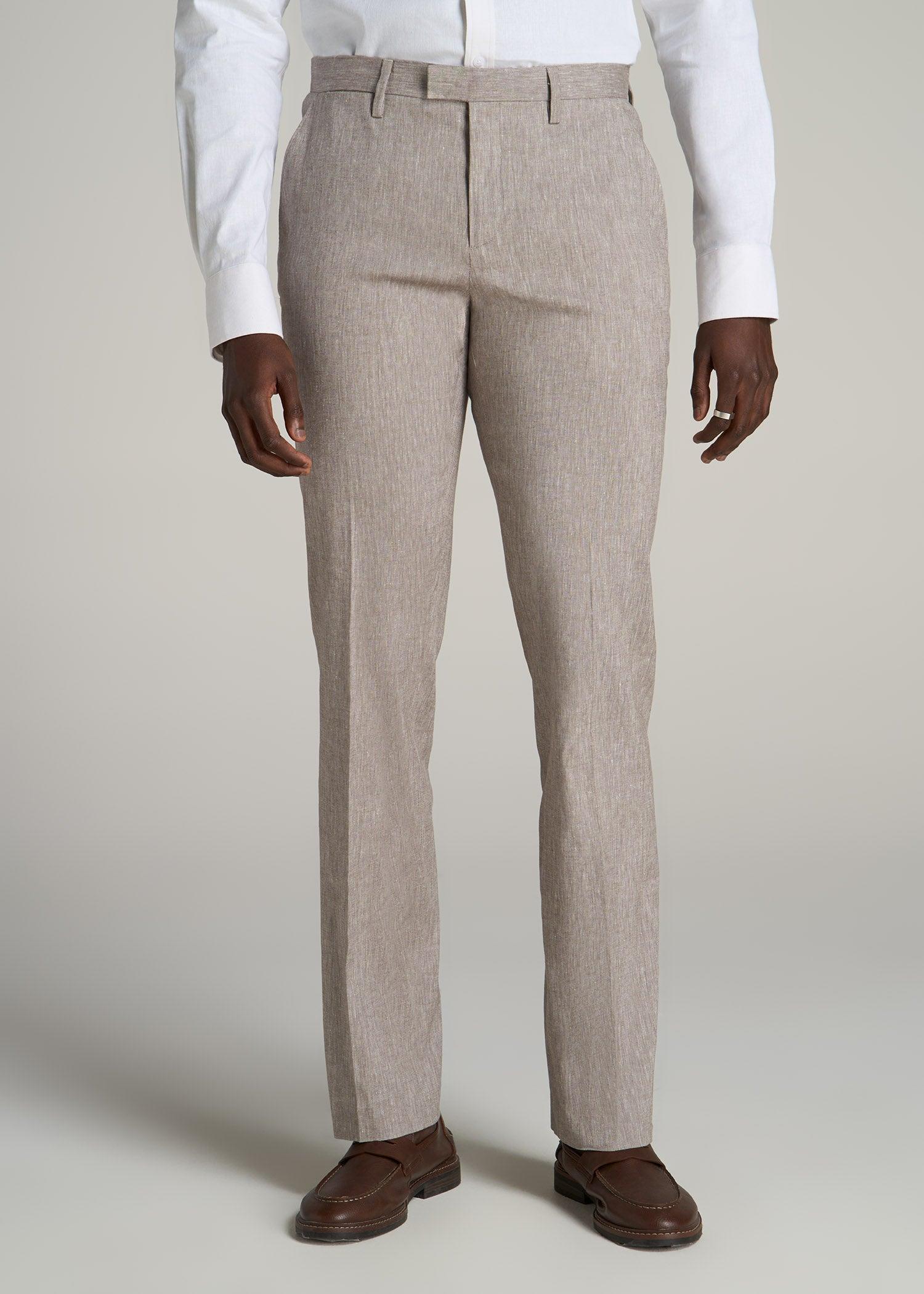 Stretch Linen Dress Pants for Tall Men in Brown Linen Male Product Image